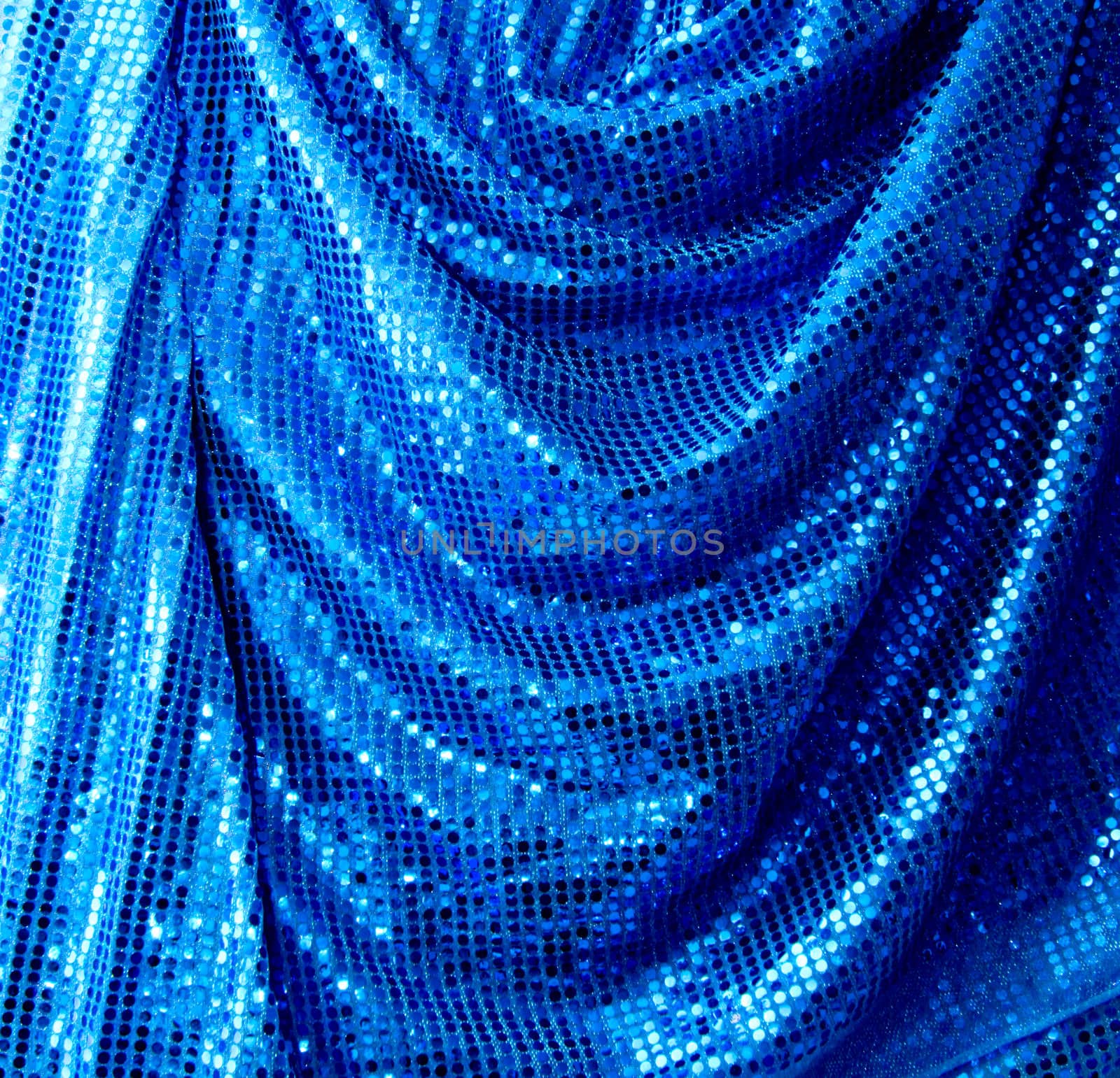 Blue disco glitter reflective fabric sparkling background