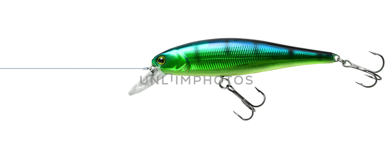 Blue-green fishing lure wobbler isolated on white background