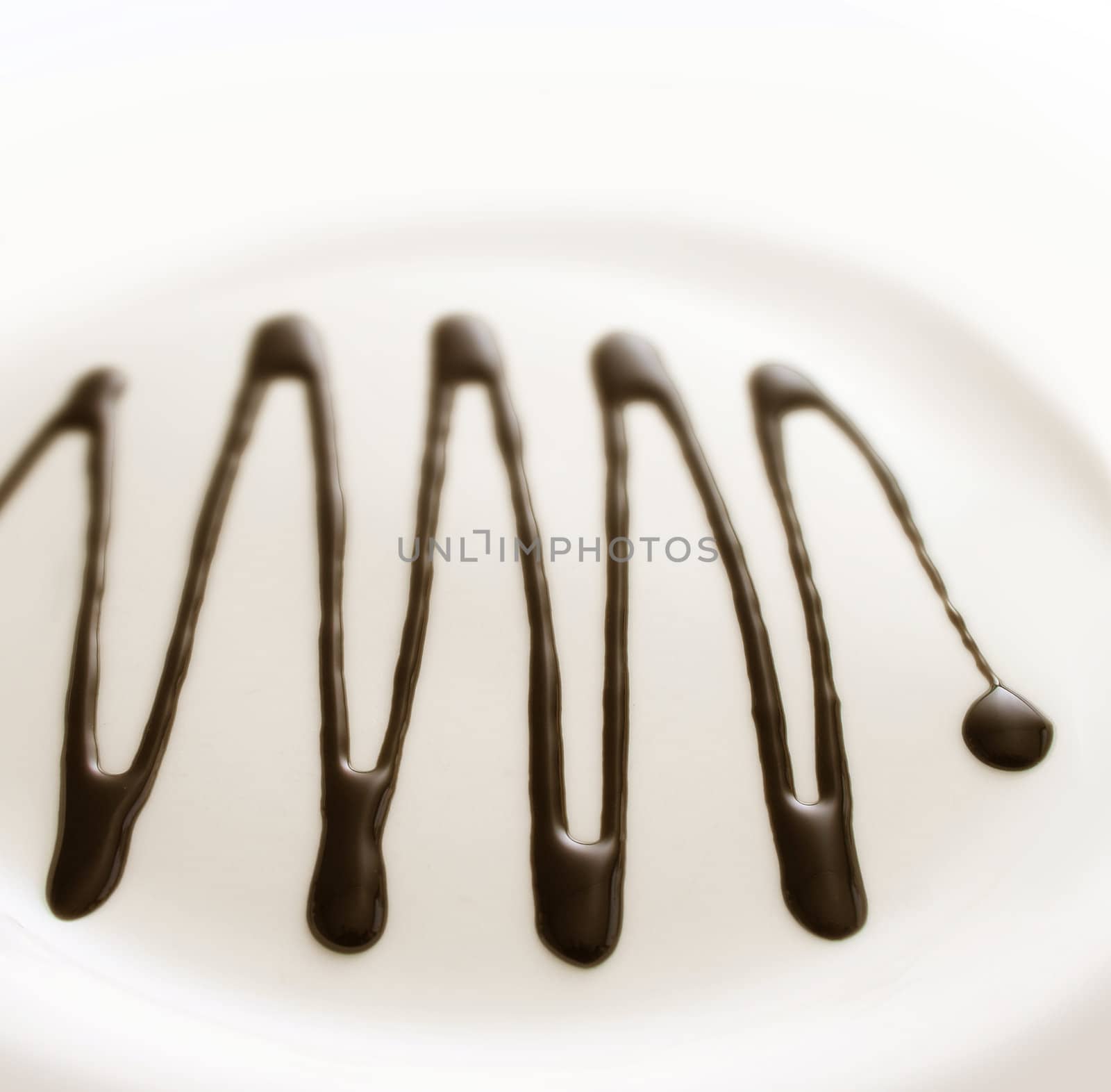 Dark gourmet sauce on white plate