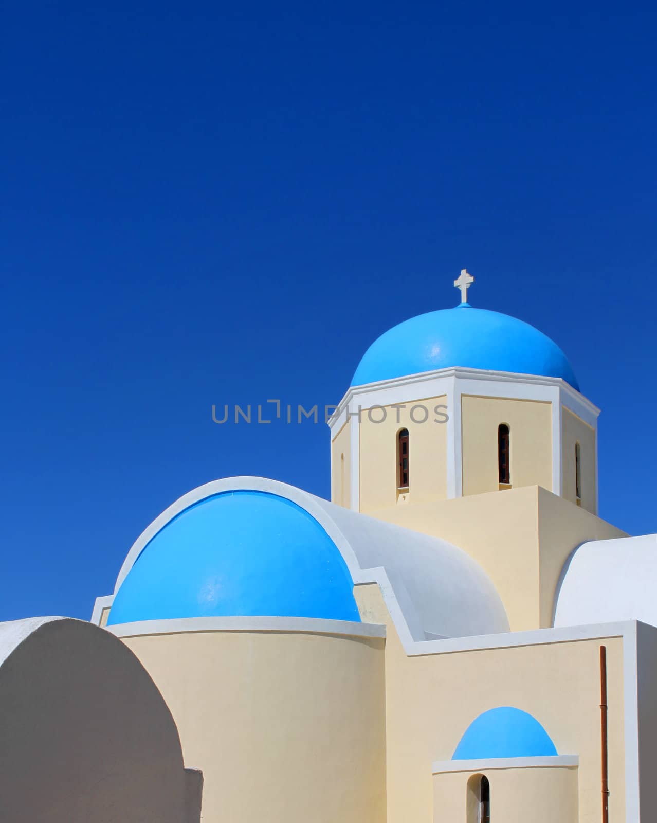 Greek church blue sky background