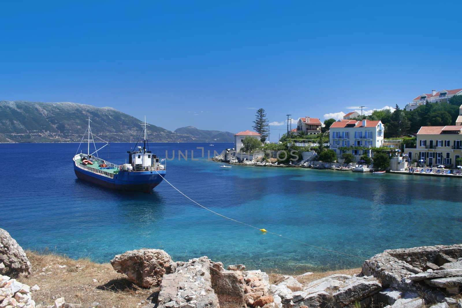 Greek fishing village Fiskardo on Cephalonia island