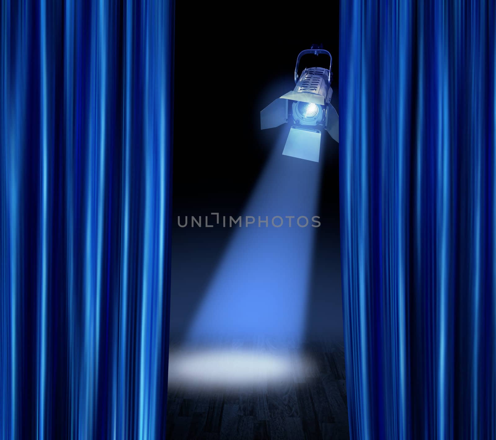 Stage spotlight blue curtains by anterovium
