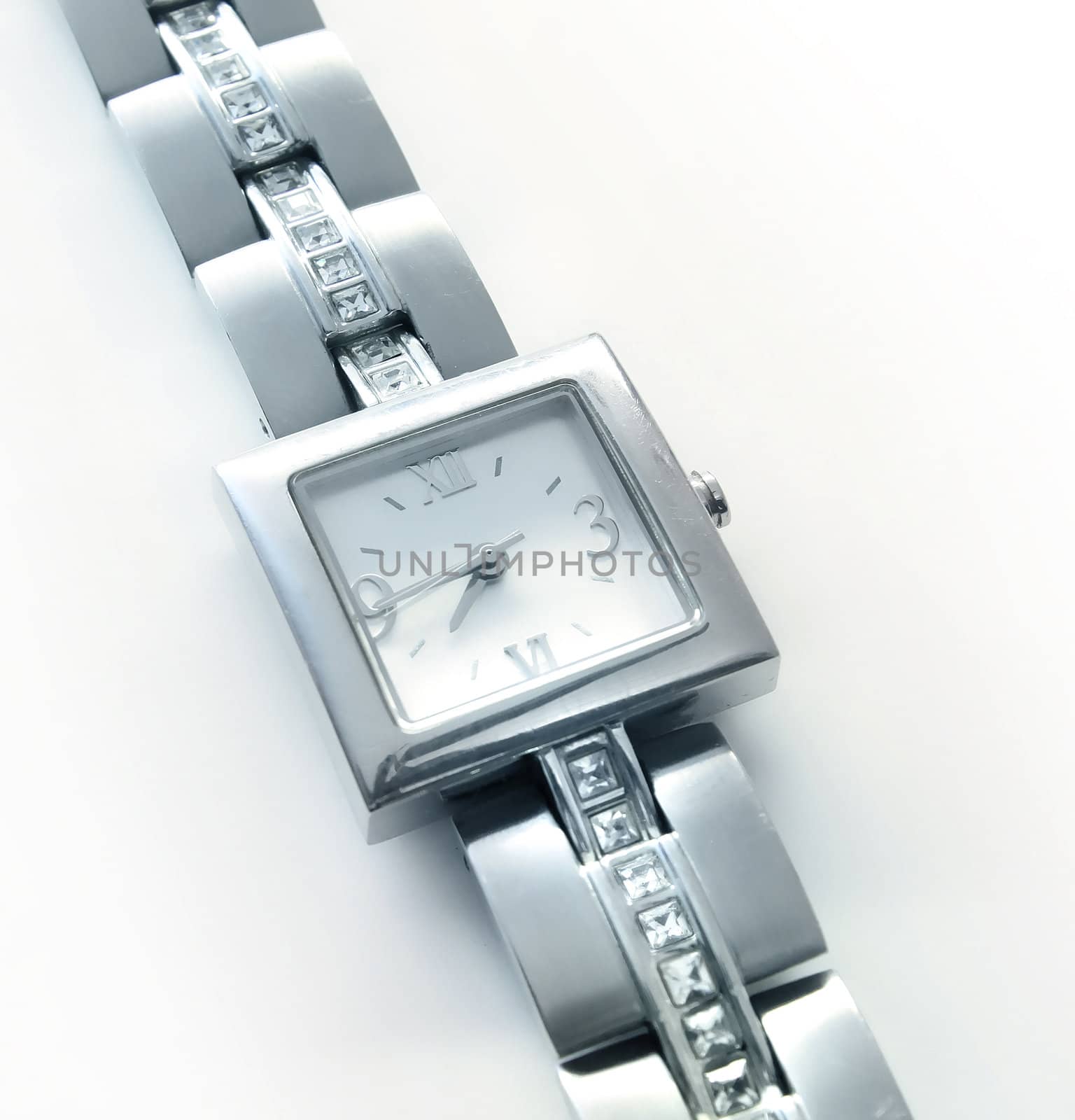 Elegant women's luxury silver wrist watch with diamonds