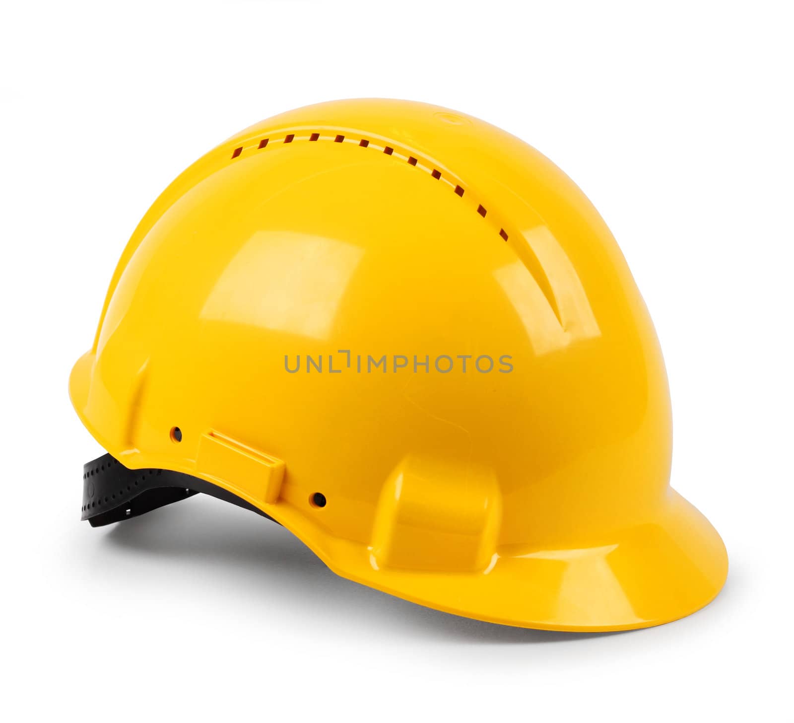 Modern yellow hard hat protective safety helmet isolated