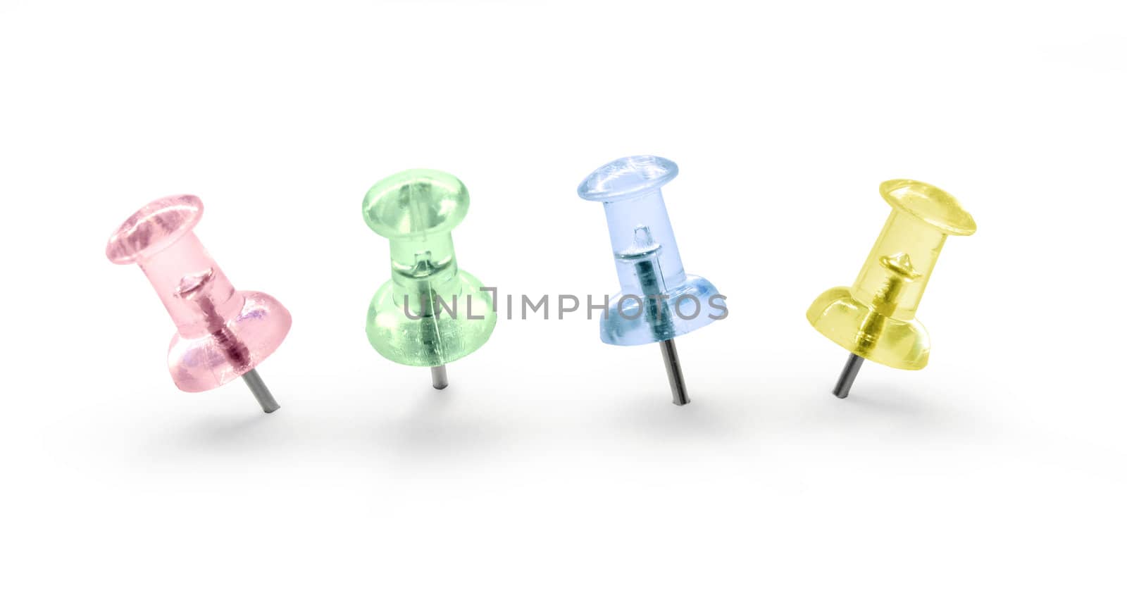 Collection of transparent multi color office message board pushpins