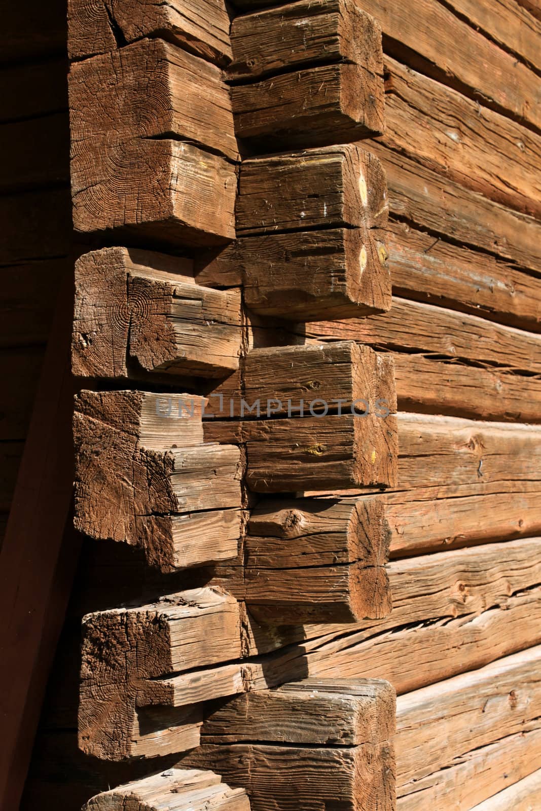 Old wooden log house corner by anterovium