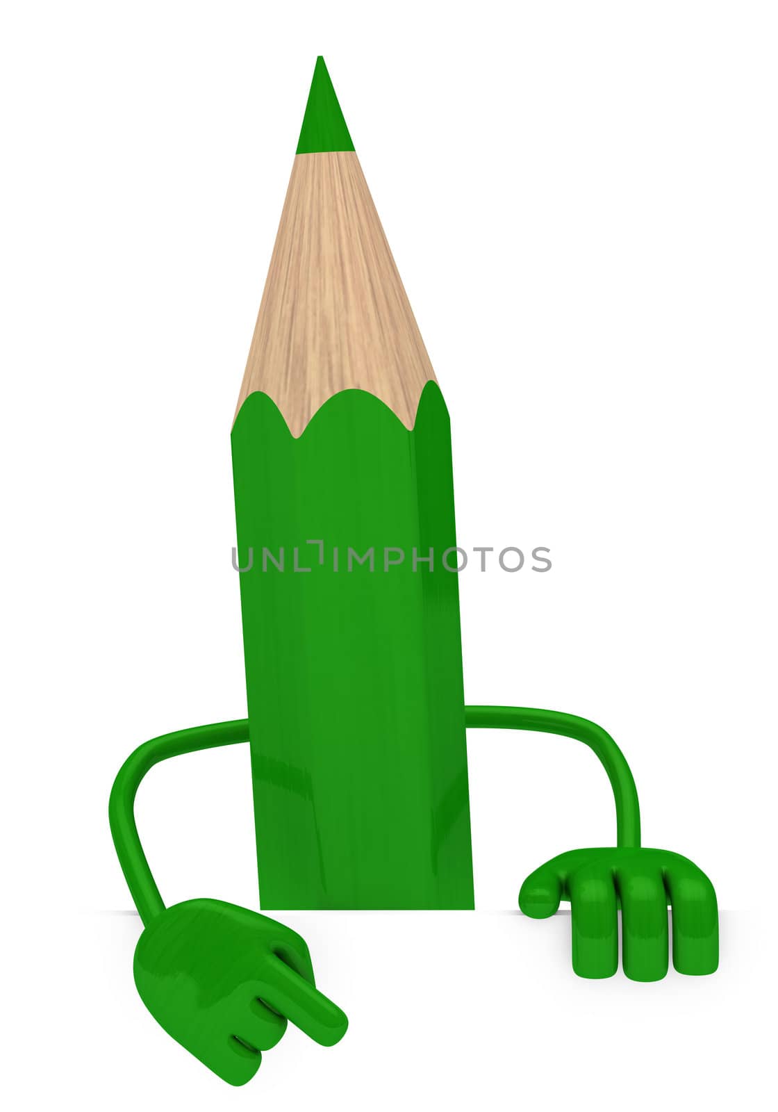 big green pencil pointed finger behind wall