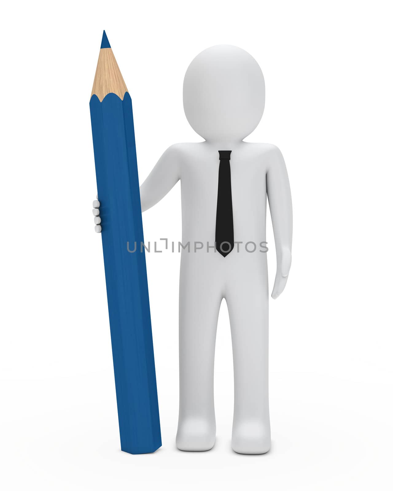 business man hold a big blue pencil