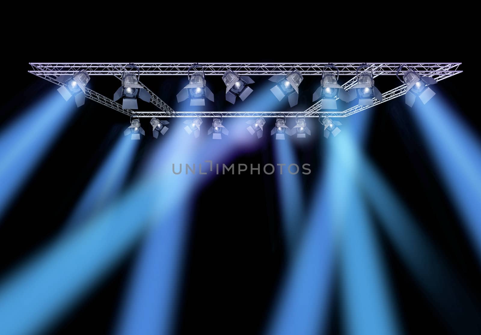 Rock stage lighting with professional spot lights and truss construction