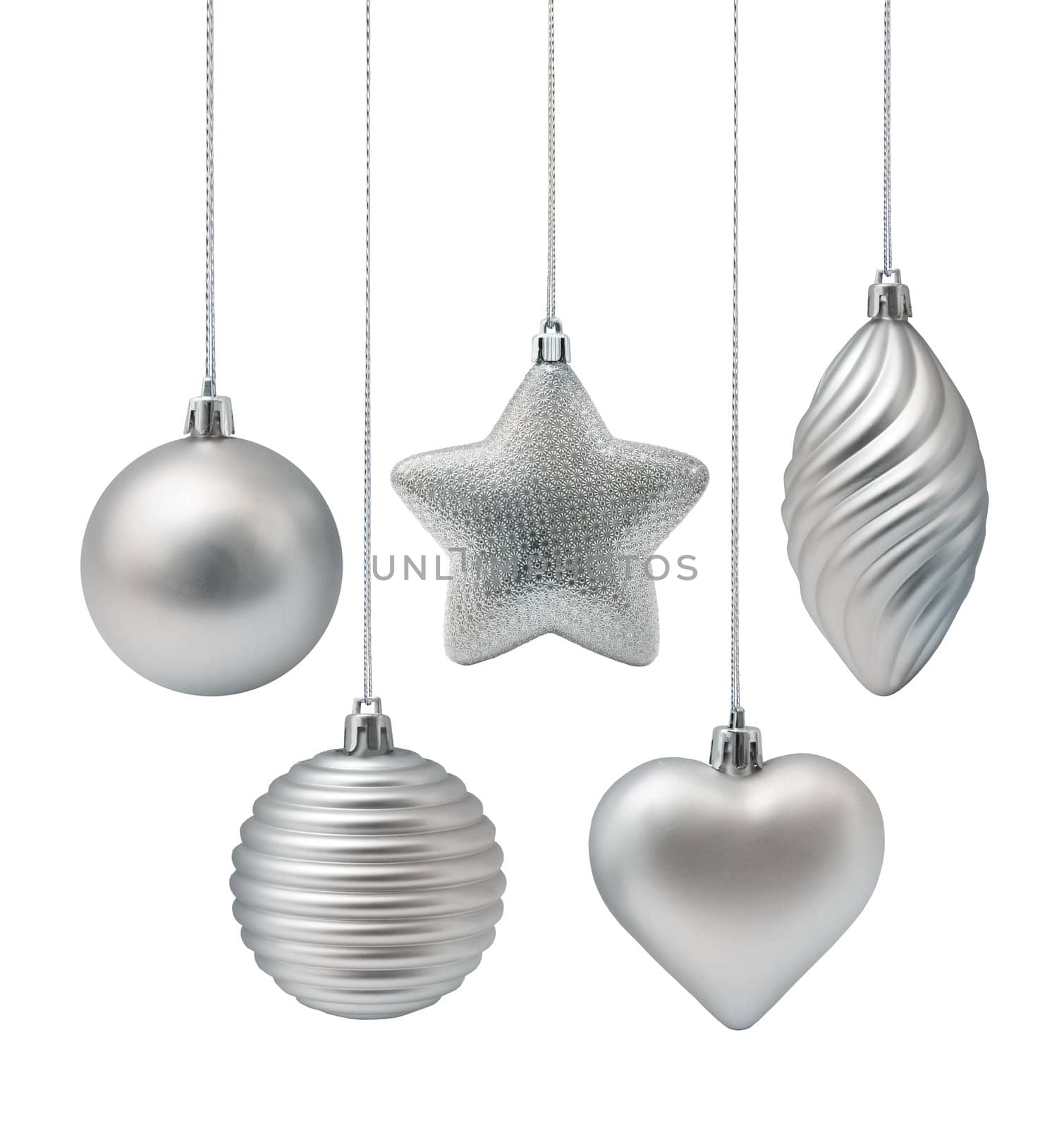Silver Christmas decoration elements isolated on white background