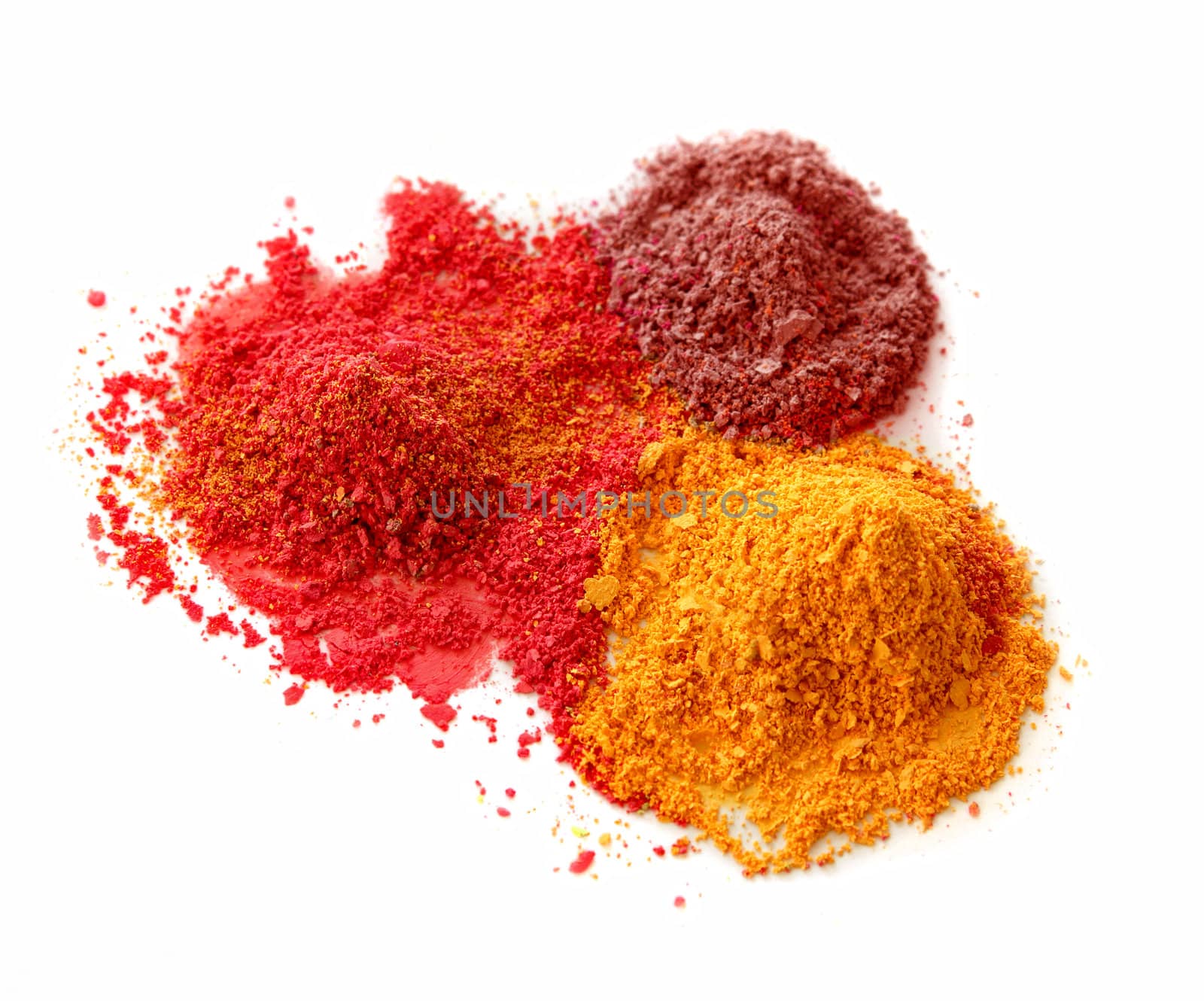 Spicy color powder chalk dust on white background isolated