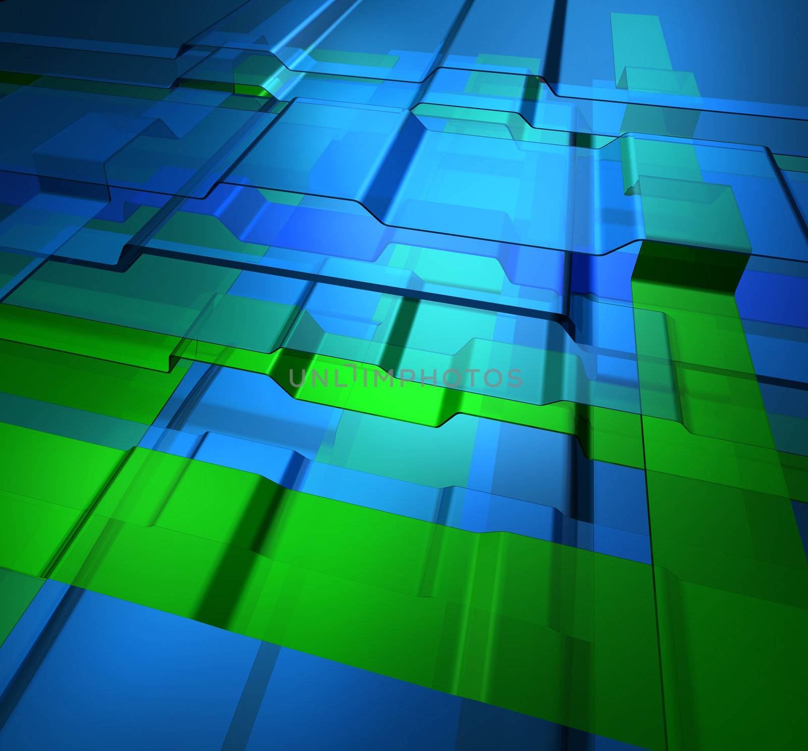 Transparent green blue glass levels high technology background