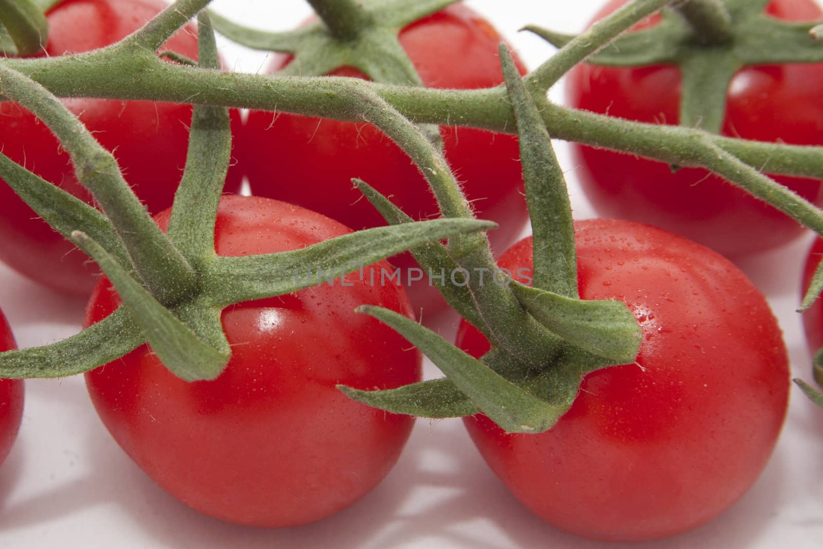 A bunch of Vine tomatoes over a white backgroung