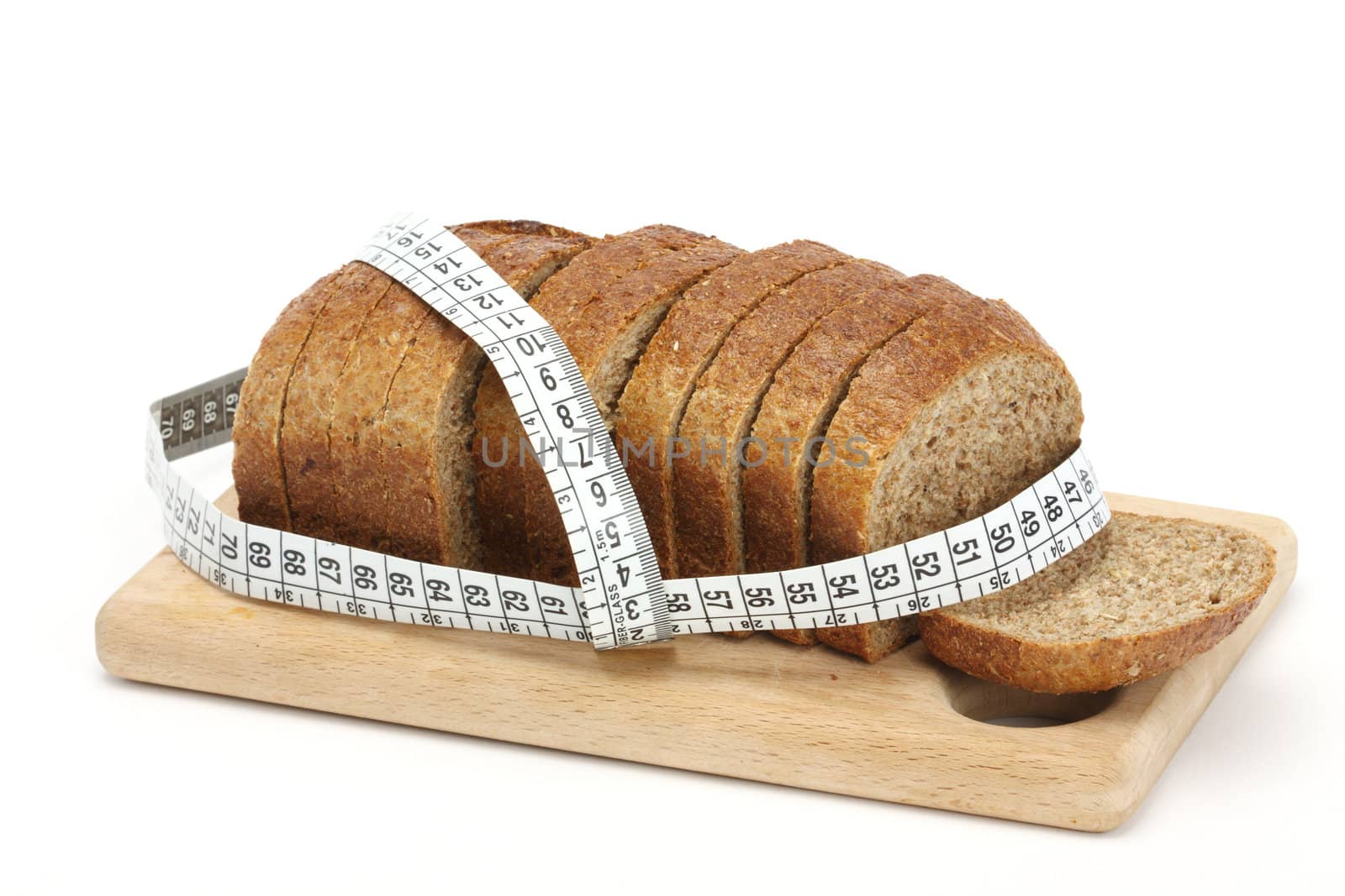 Sliced bread and measure band. Diet concept