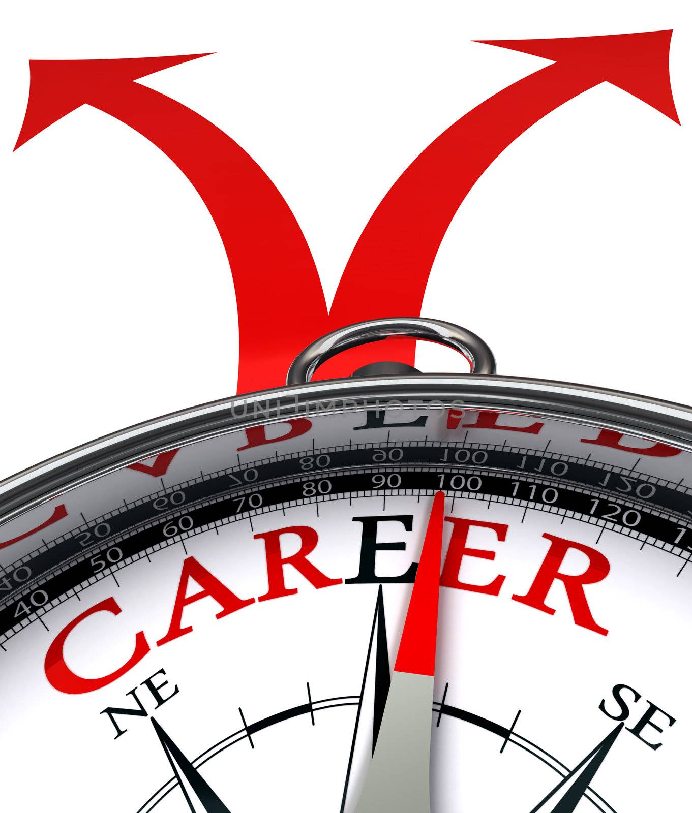 career cross roads concept compass with red word and two arrows on white background clipping path included