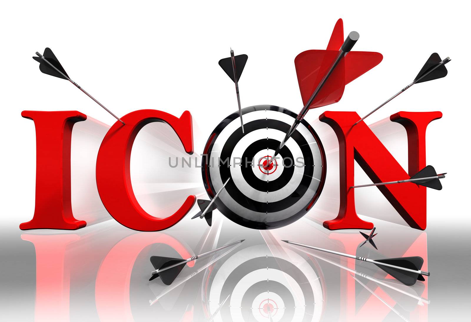icon red word and conceptual target with arrow on white background