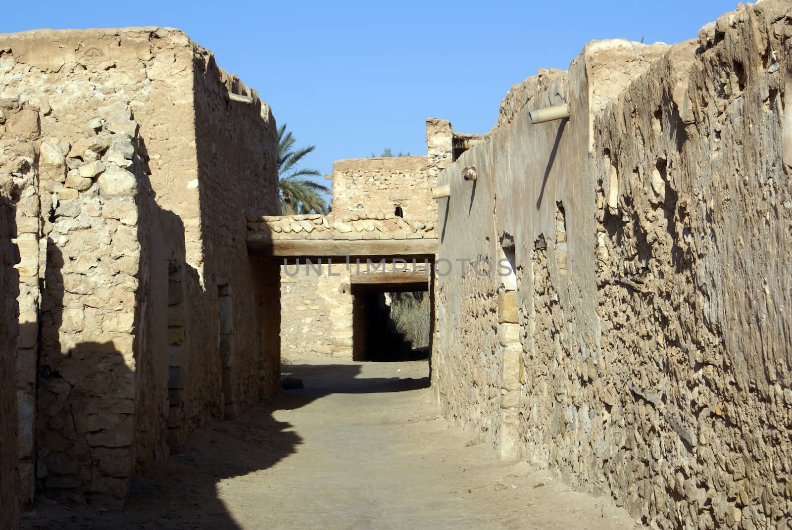 Stone walls and ruins of medina Kebili, Tunisia                  