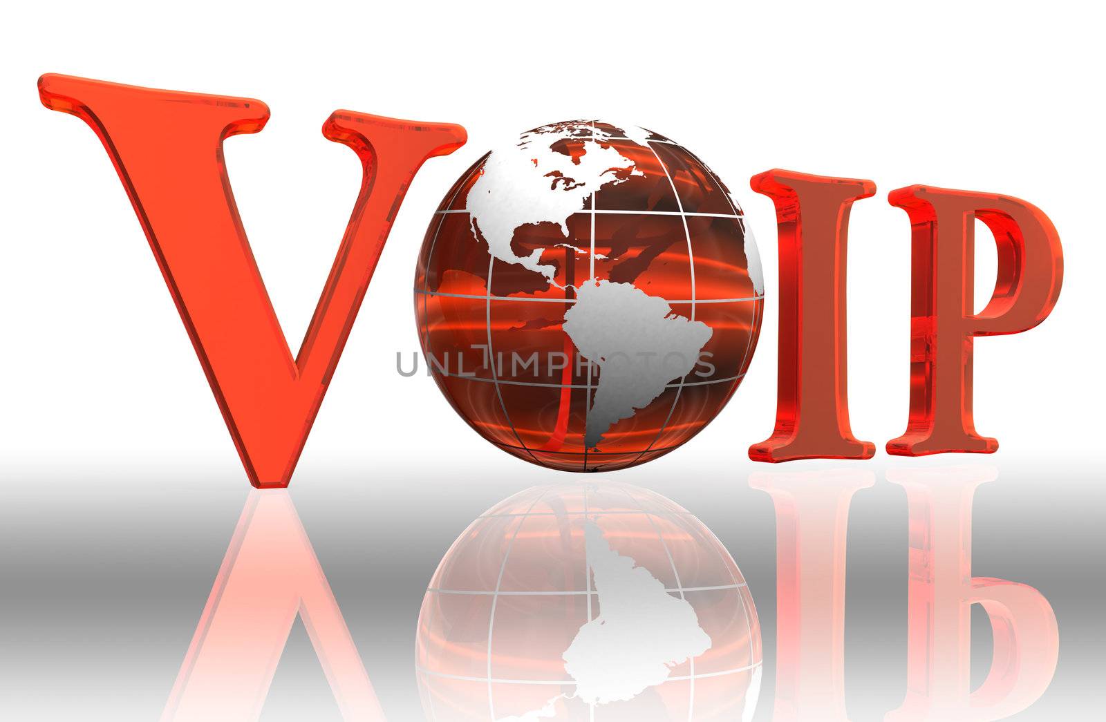 voip logo word and orange earth globe with clipping path
