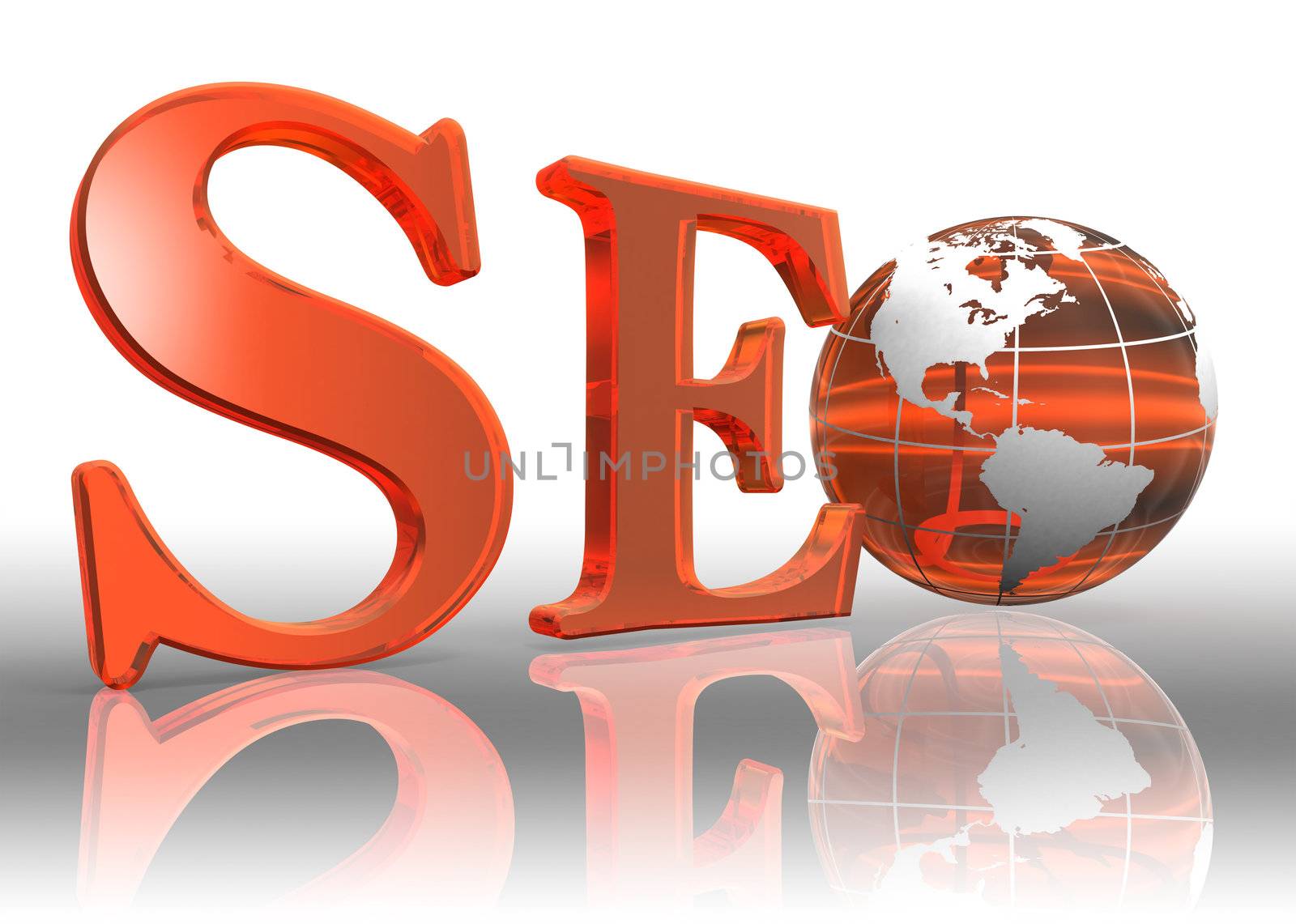seo logo word and orange earth globe with clipping path