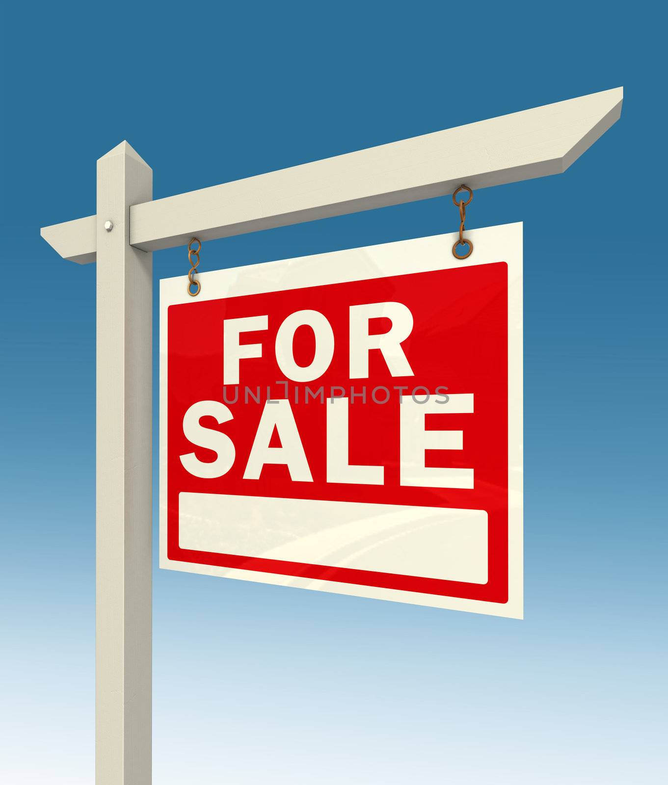 real estate for sale red sign on blue background clipping path included