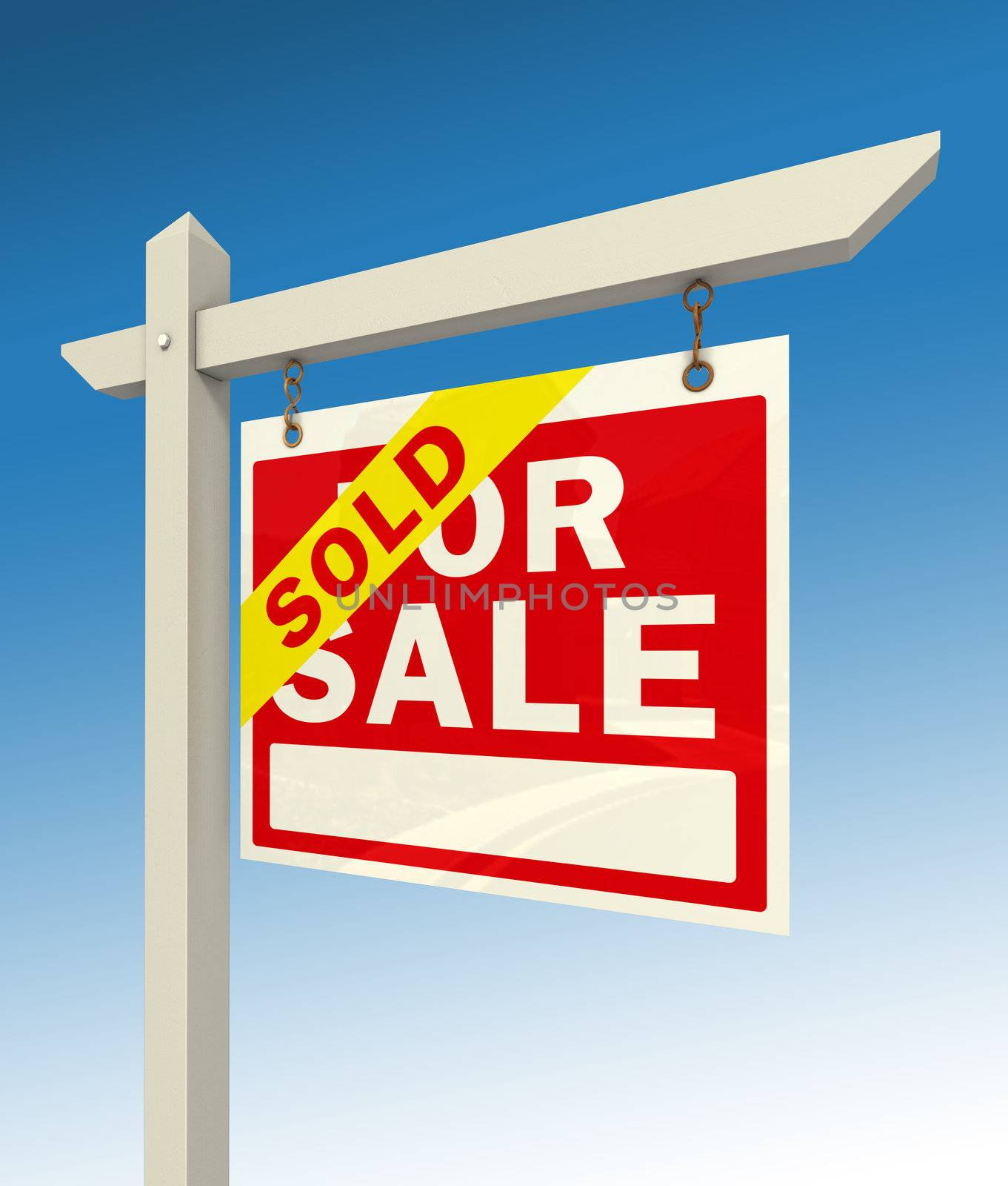 real estate for sale red sign and word sold on blue background clipping path included