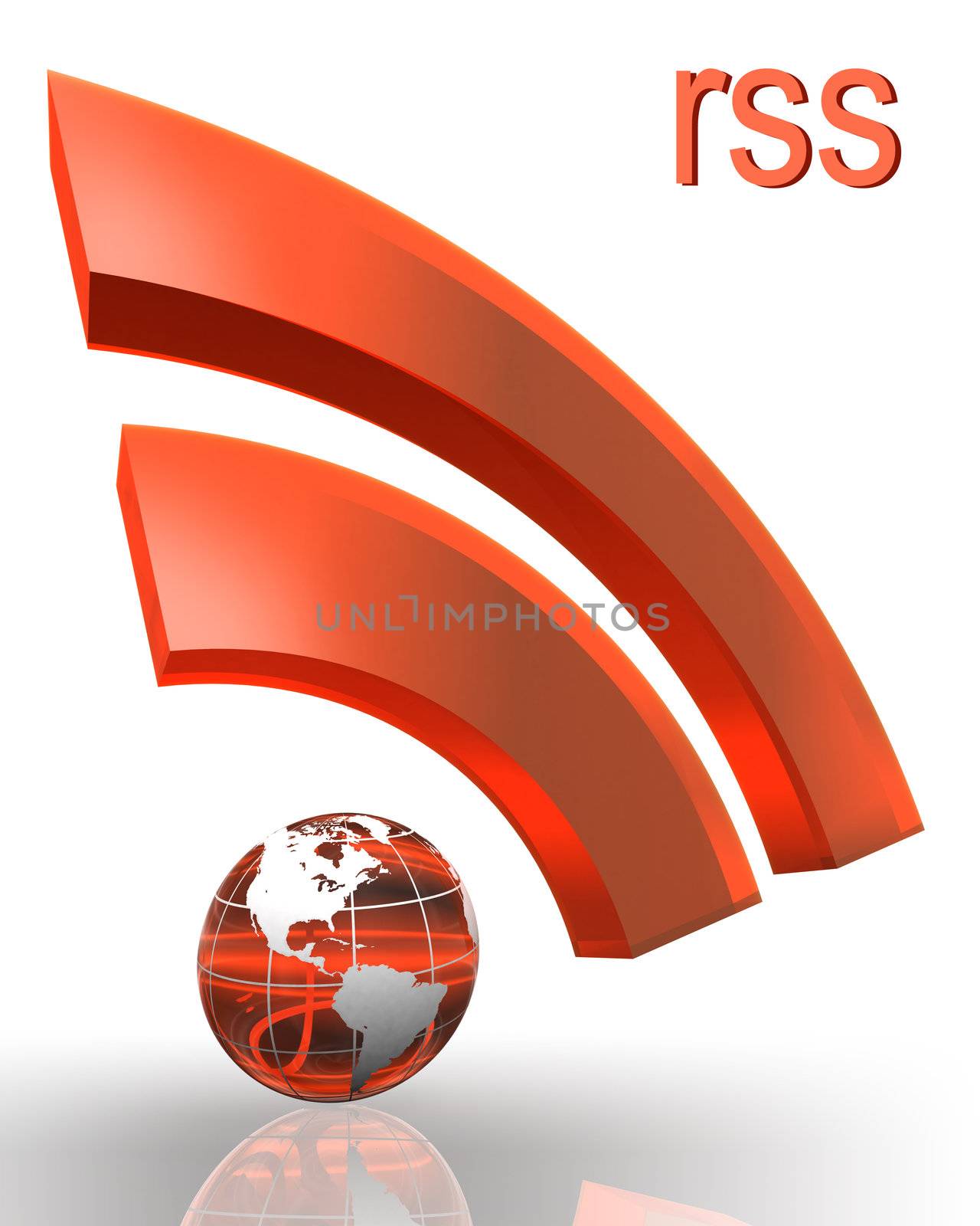 rss orange red symbol with earth globe clipping path included