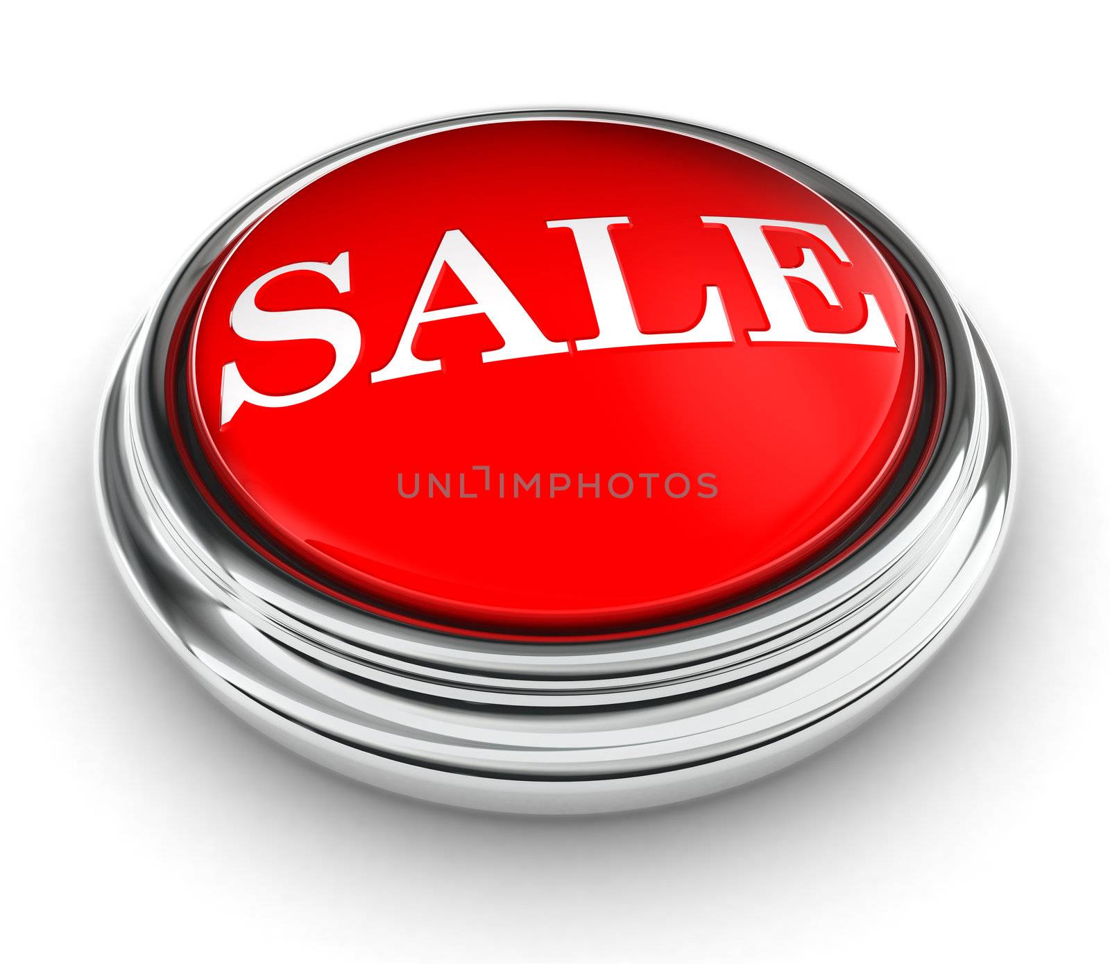 sale word on red push button on white background. clipping path included