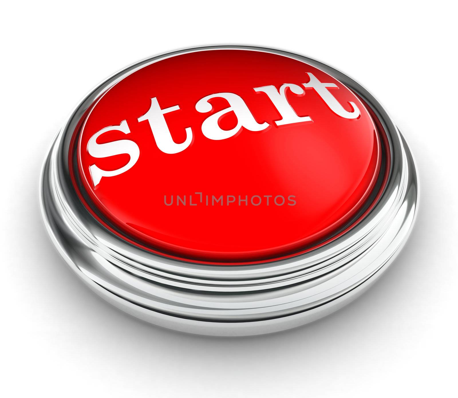 start word on red push button on white background. clipping path included