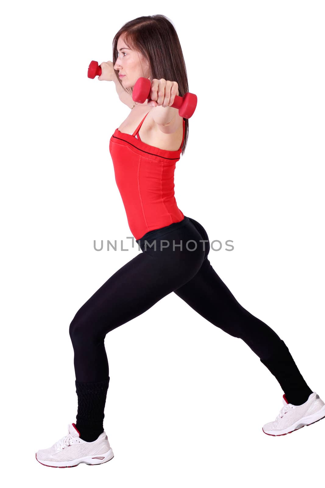 girl fitness exercise with dumbbells