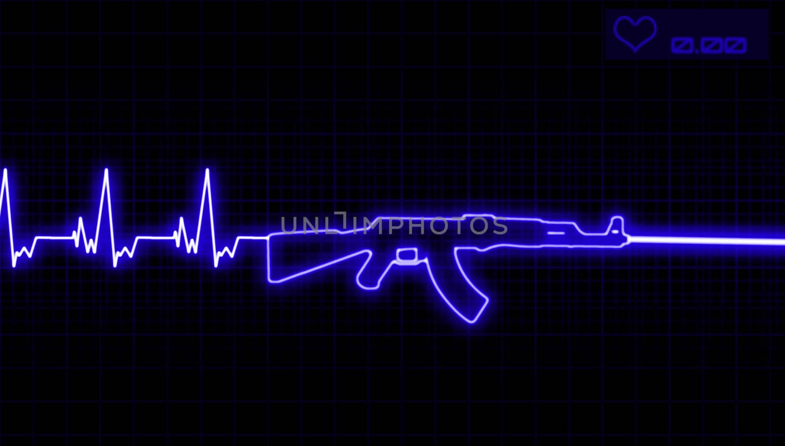 illustration of the heartbeat and automatic rifle