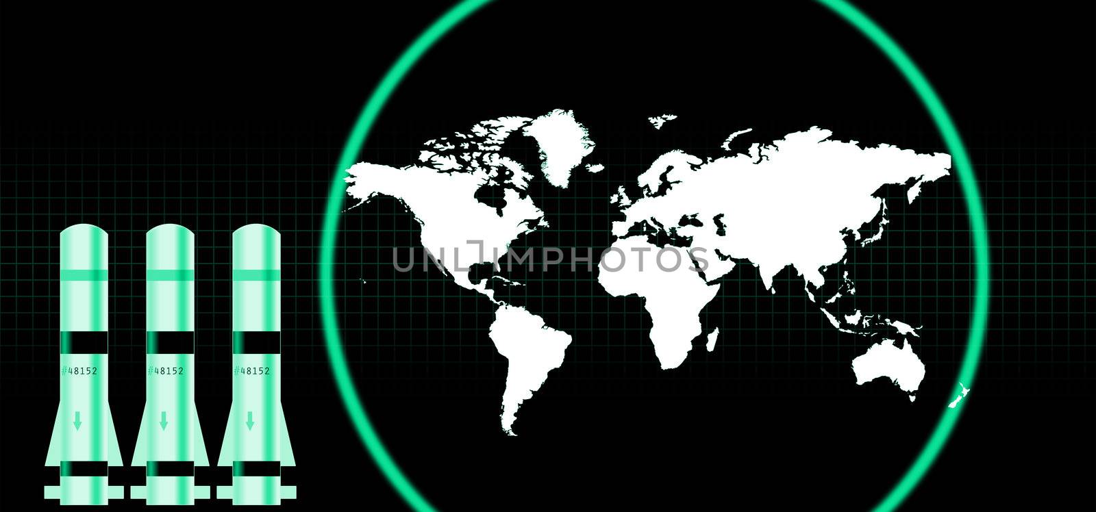 illustration of the missles and radar over planet map