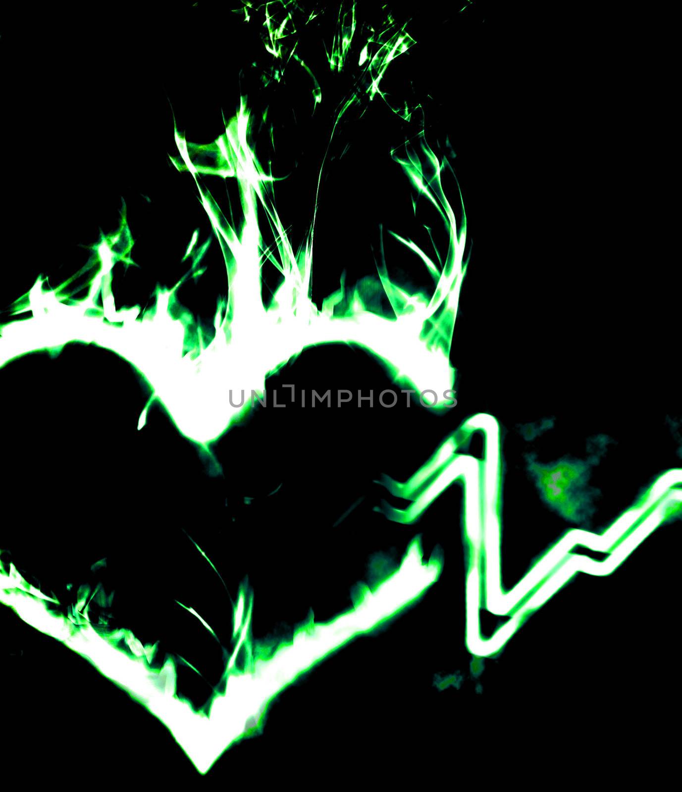 abstract burning heart in the smoke and hearthbeat