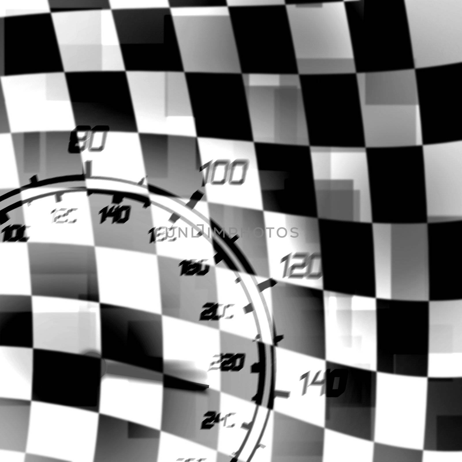 racing flag and speedometer black white illustration