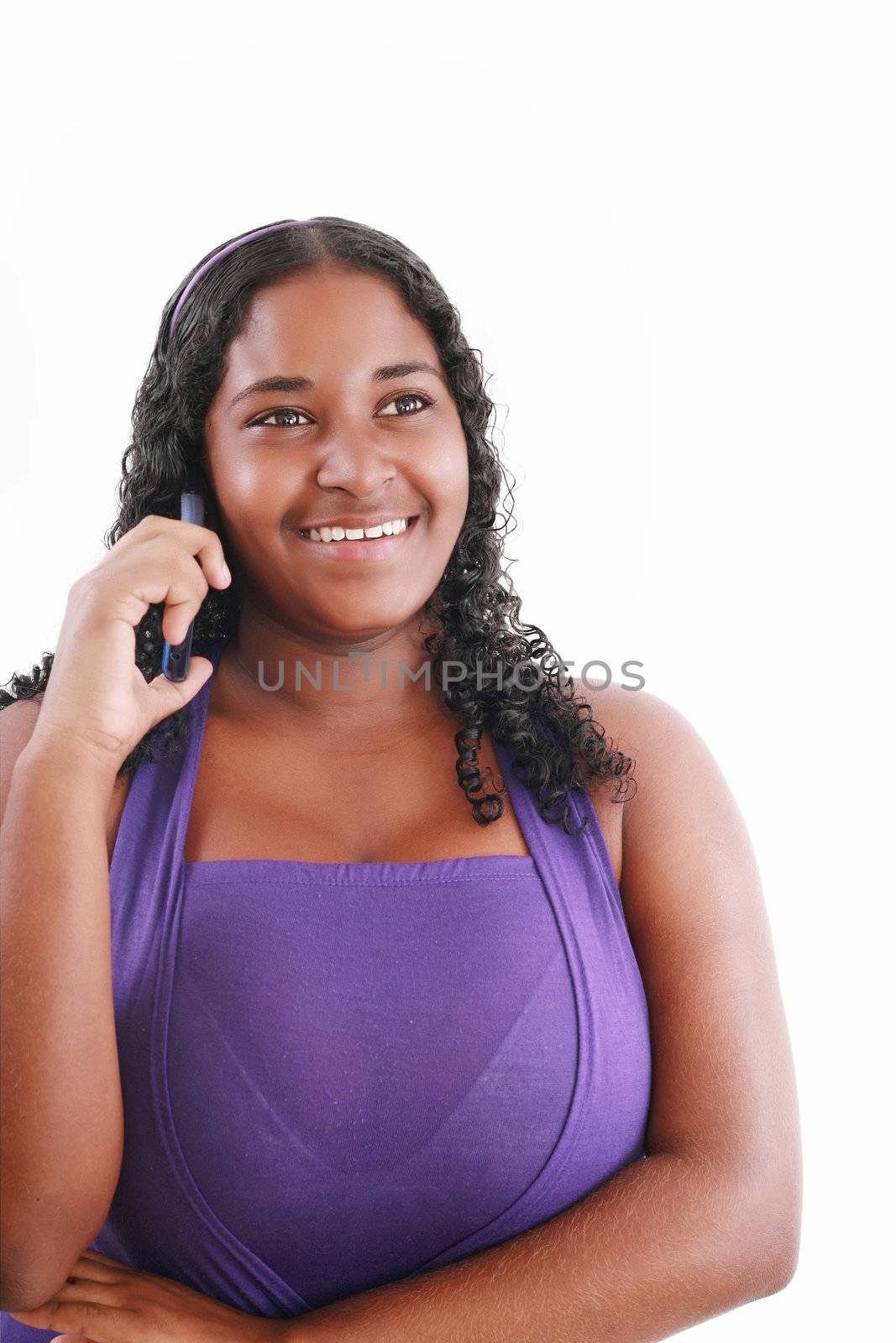 happy african woman speaking at her telephone (isolated on white by dacasdo