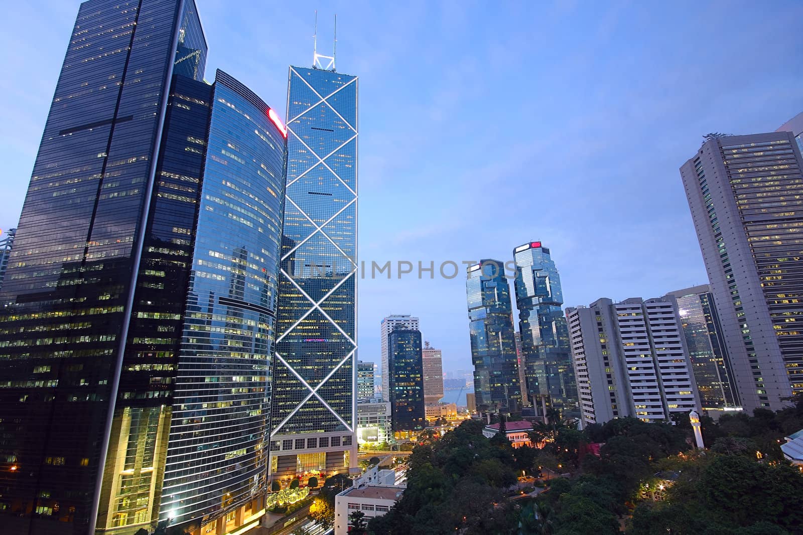 office building at night in hong kong 