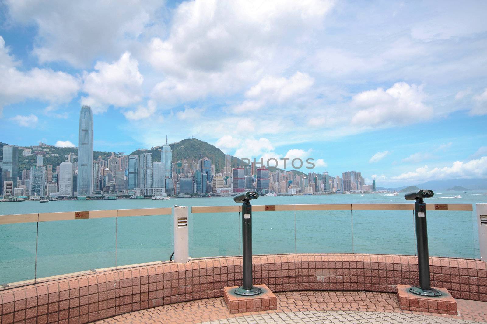 View point with telescope near  hongkong,china