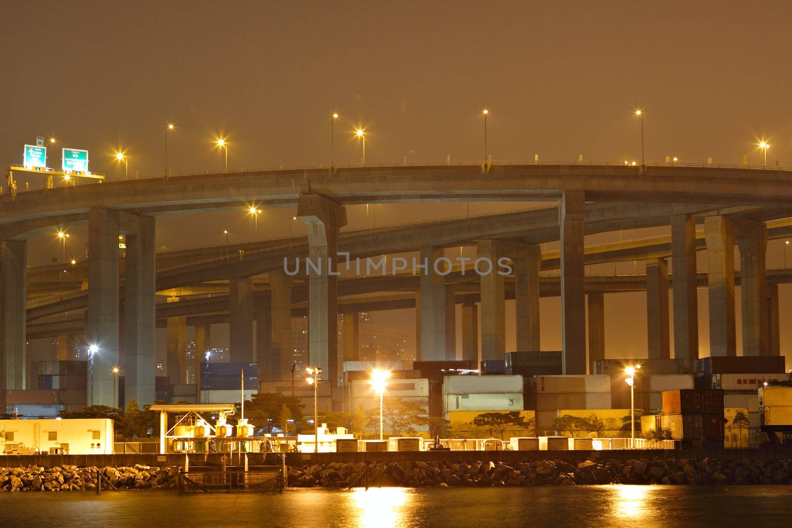 container terminal and stonecutter bridge in Hong Kong 