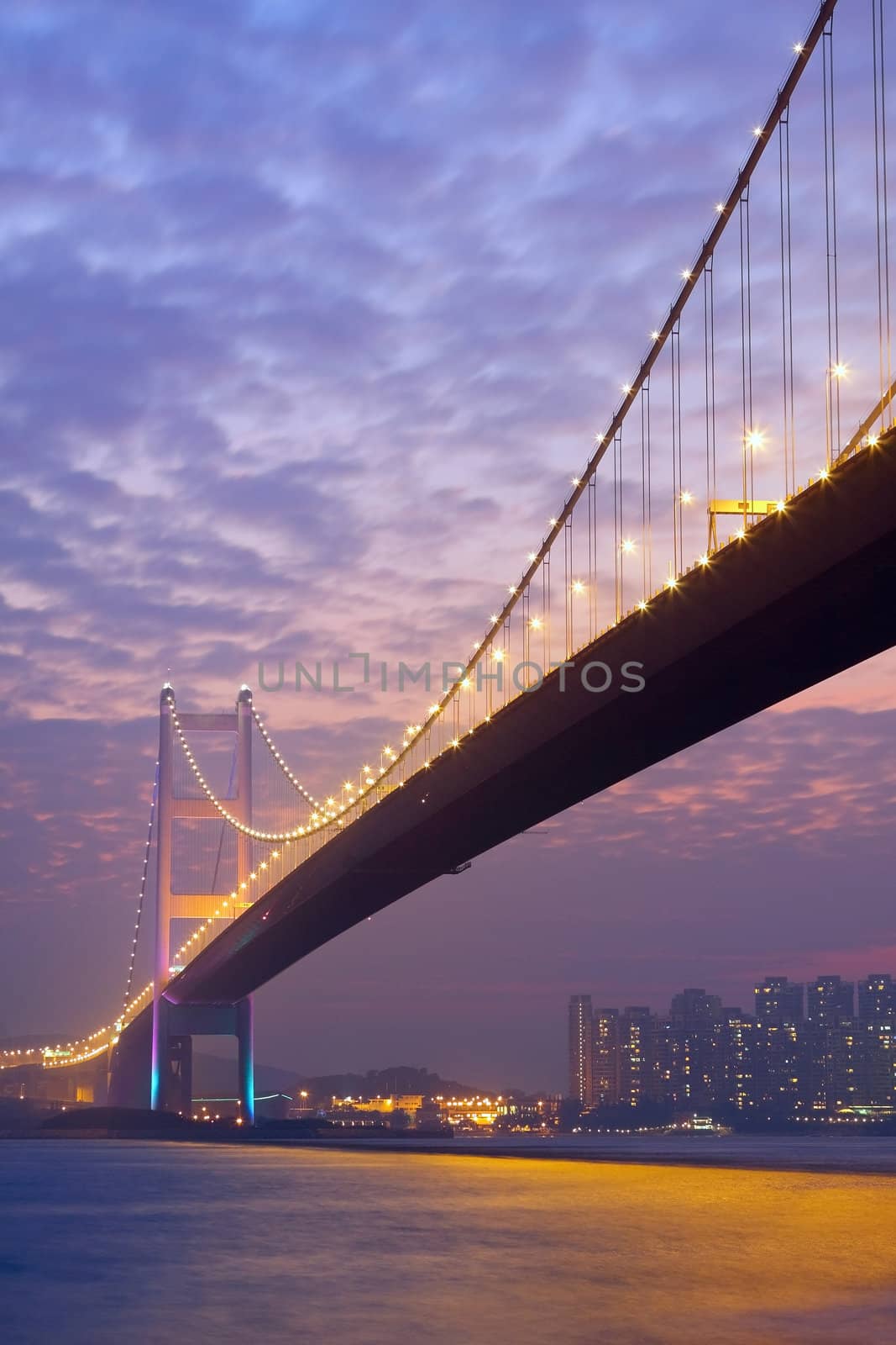 bridge at sunset moment, Tsing ma bridge  by cozyta