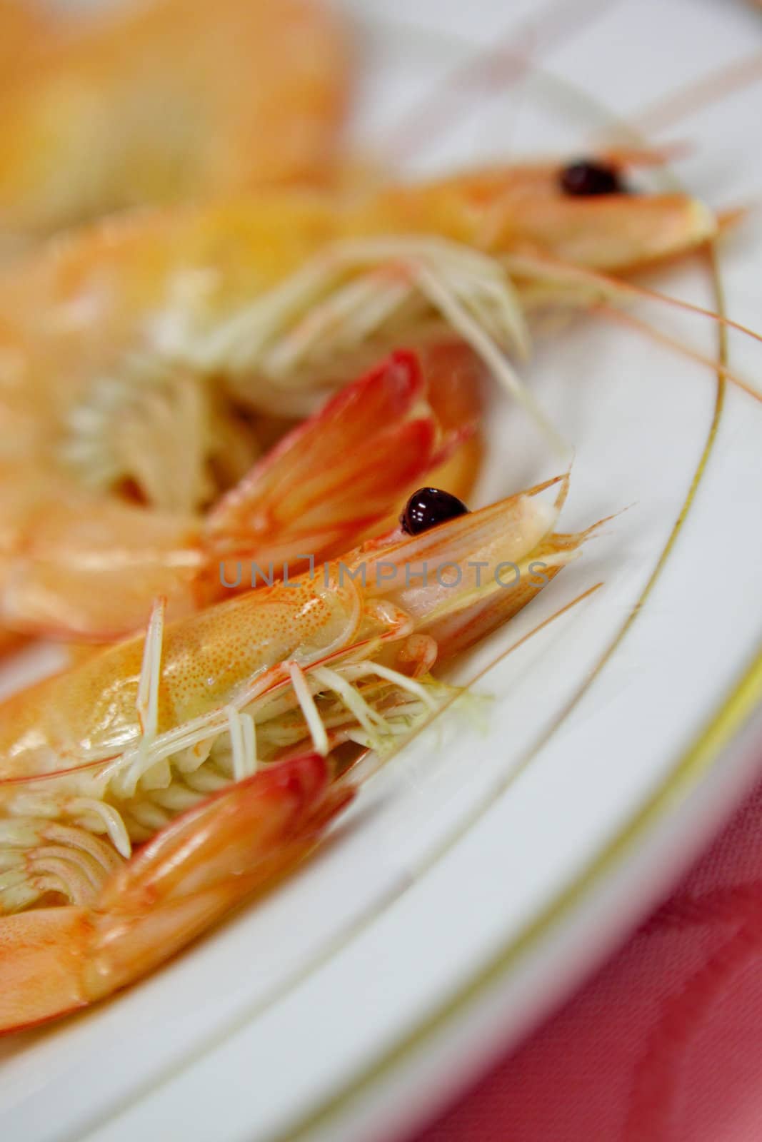 Freshly cooked prawns on dish