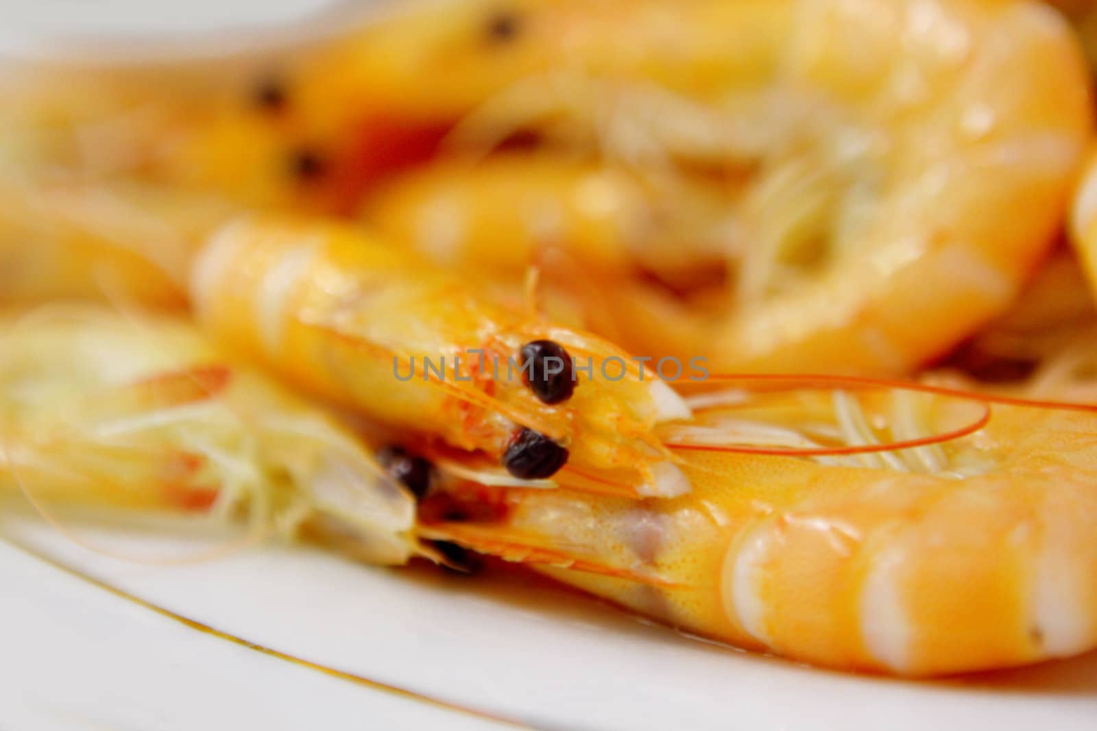 Freshly cooked prawns on dish