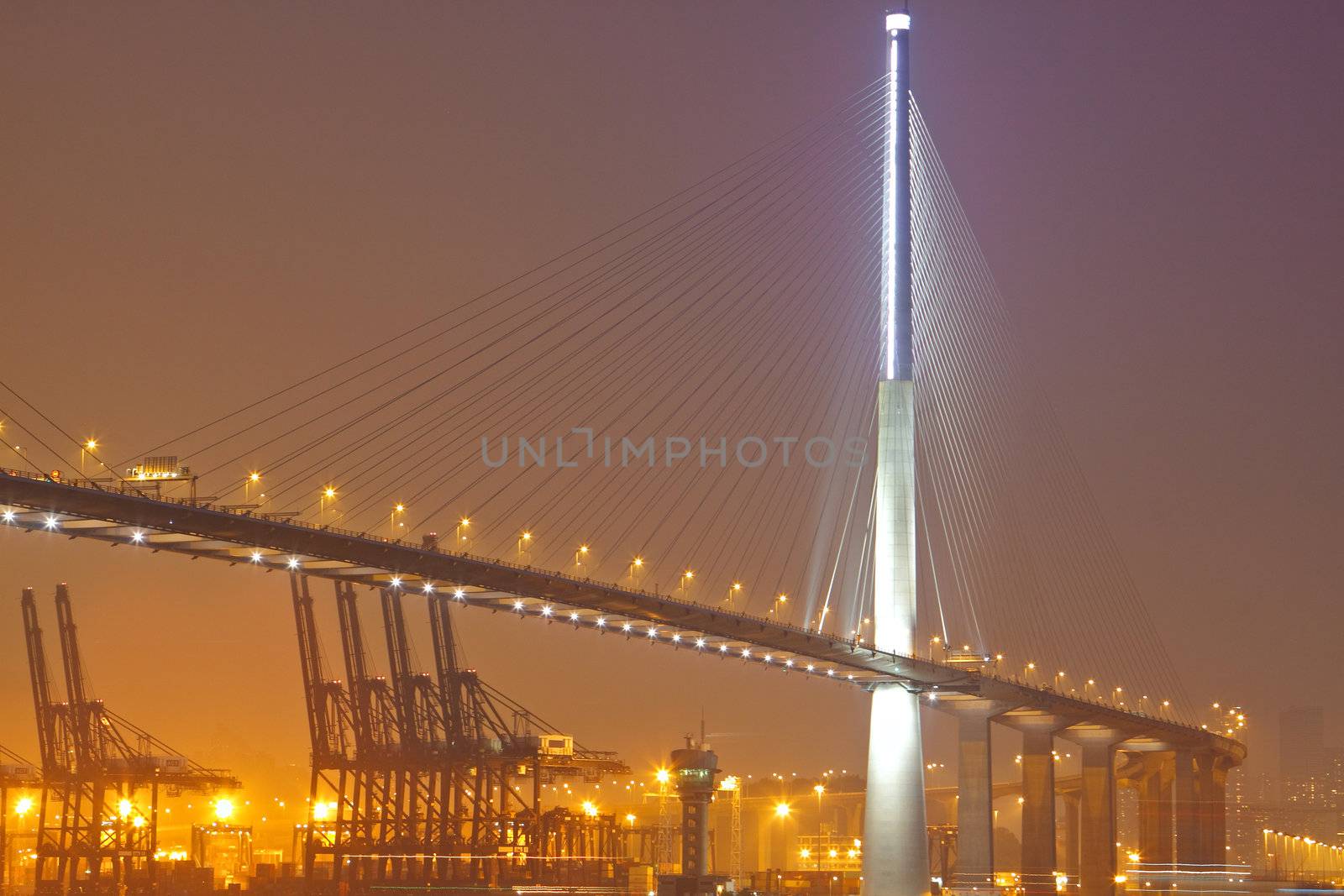 container terminal and stonecutter bridge in Hong Kong 