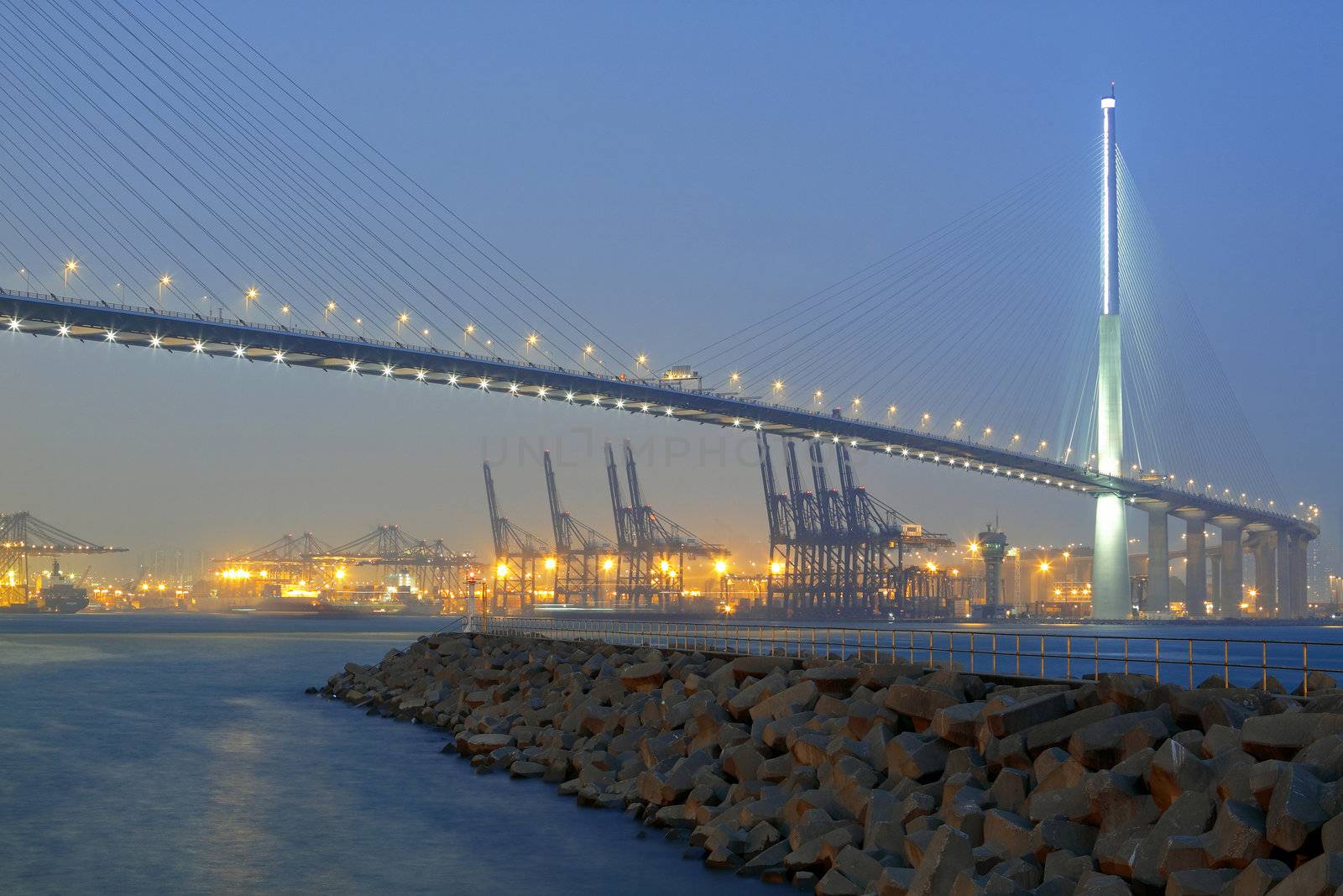 container terminal and stonecutter bridge in Hong Kong 
