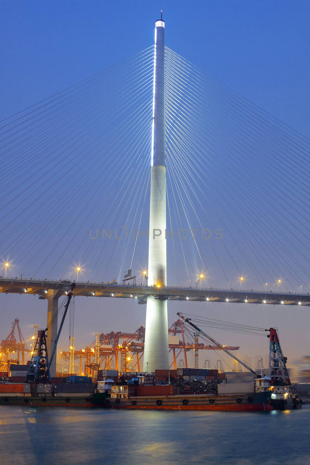 container terminal and stonecutter bridge in Hong Kong  by cozyta