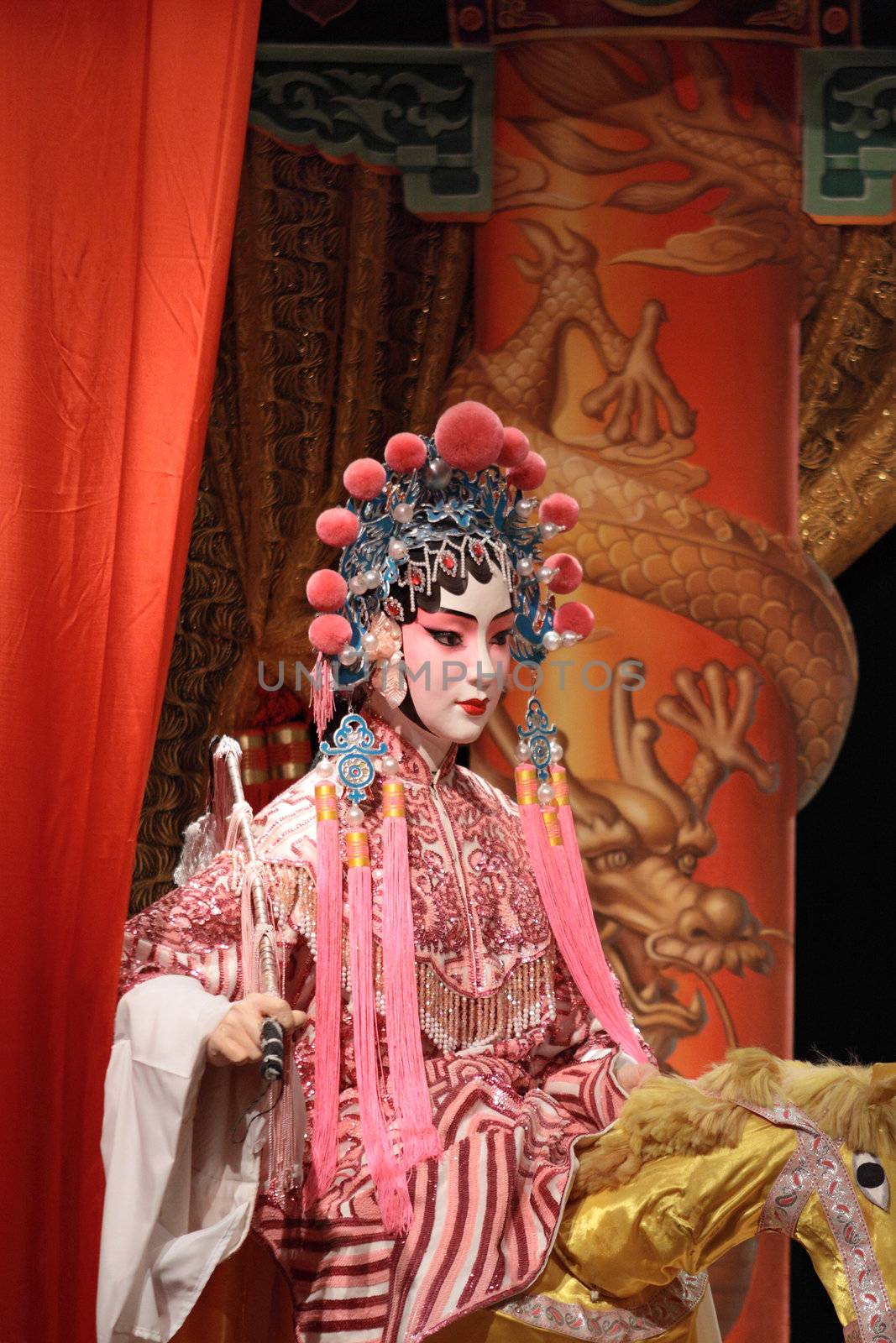 chinese opera dummy and red cloth as text space ,it is a toy,not by cozyta