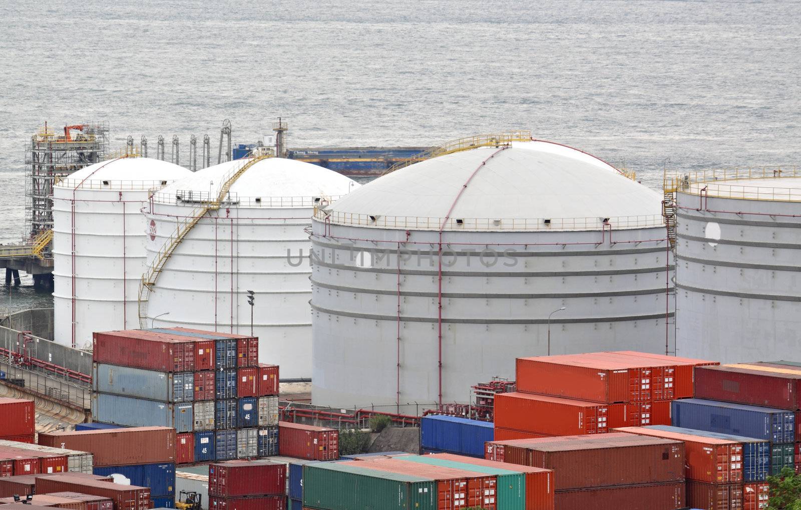 gas container and bridge , hong kong