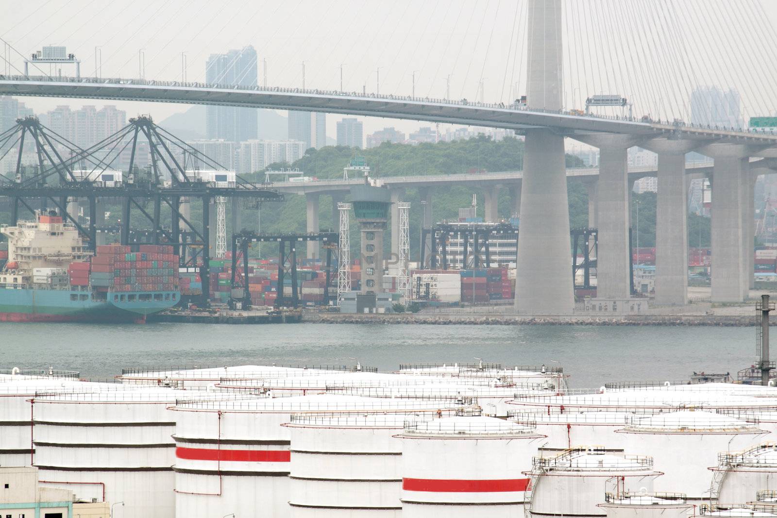 gas container and bridge , hong kong