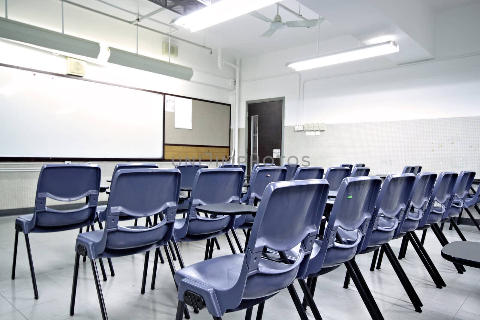 empty classroom with chair and board