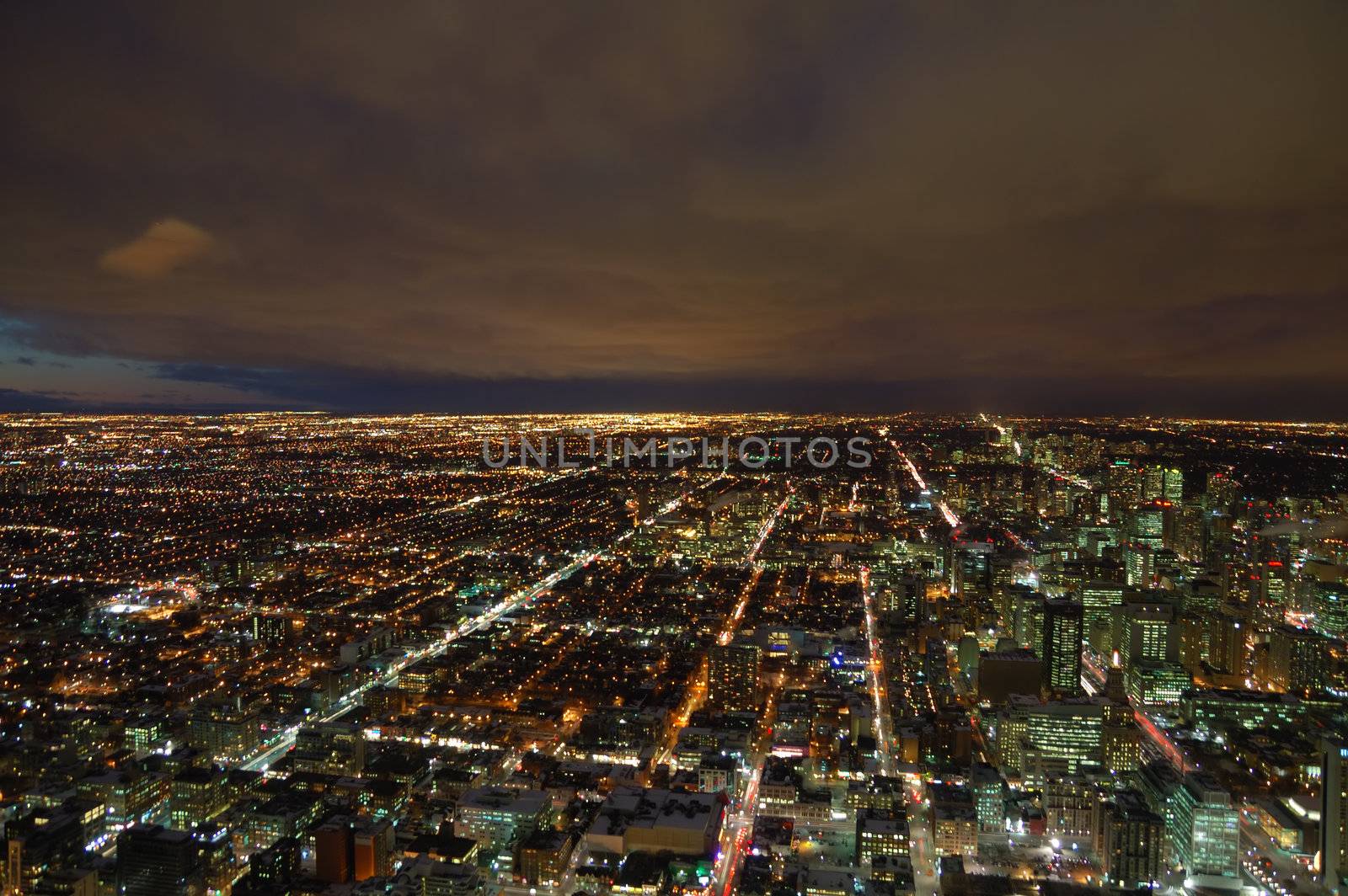 Night panorama of Toronto megalopolis