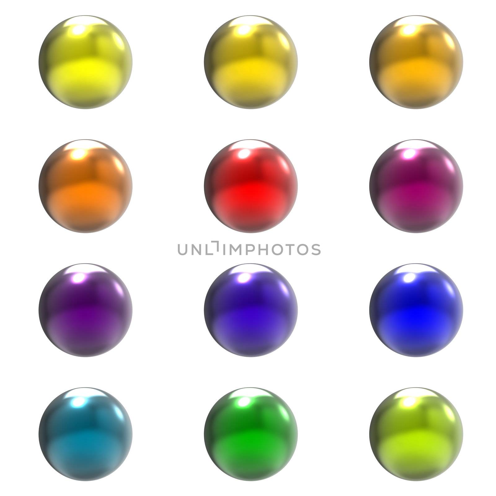 Chrome metal different color balls group isolated on white background