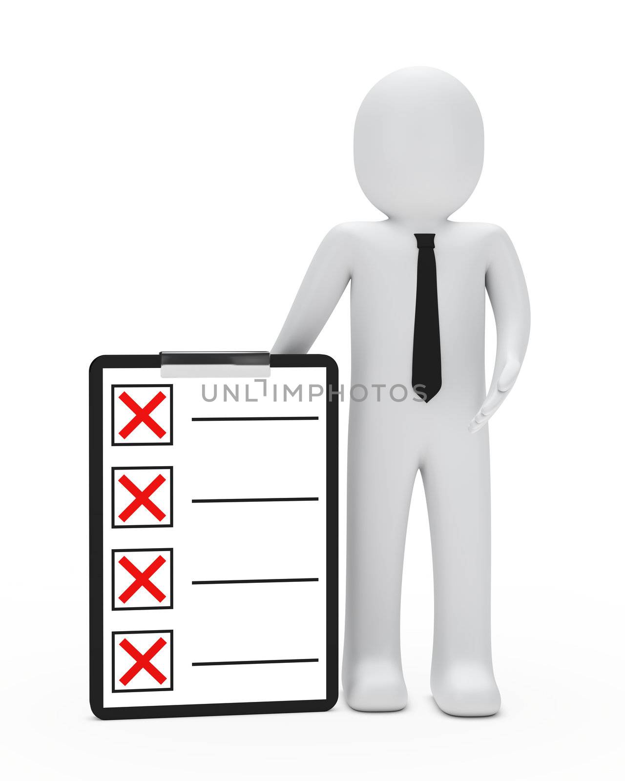 businessman with tie shows on red checklist